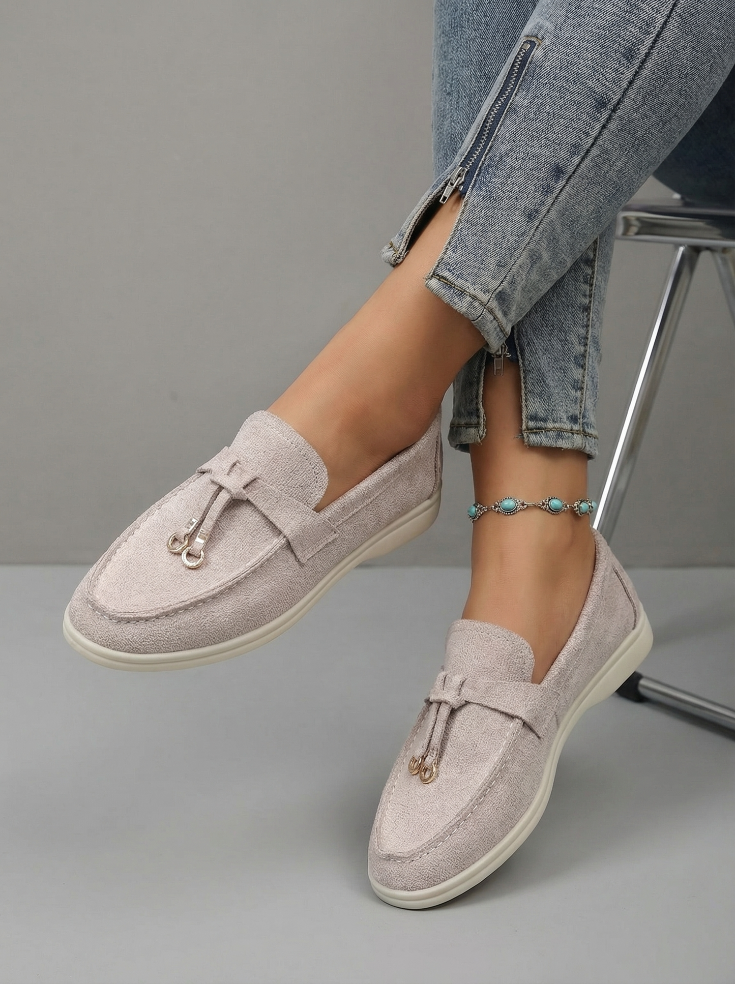 Gabriella – Mocassino Silver con Pianta Larga