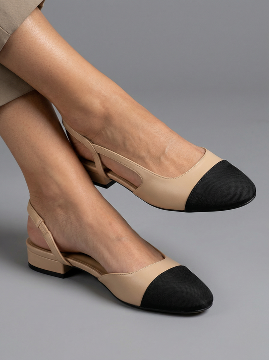 VitaFeet – Slingback Bicolore con Tacco Largo