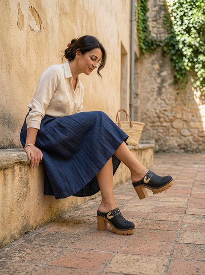 Portofino Nera | Sabot con Tacco Comodo e Plateau Ammortizzato