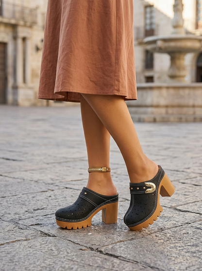 Portofino Nera | Sabot con Tacco Comodo e Plateau Ammortizzato